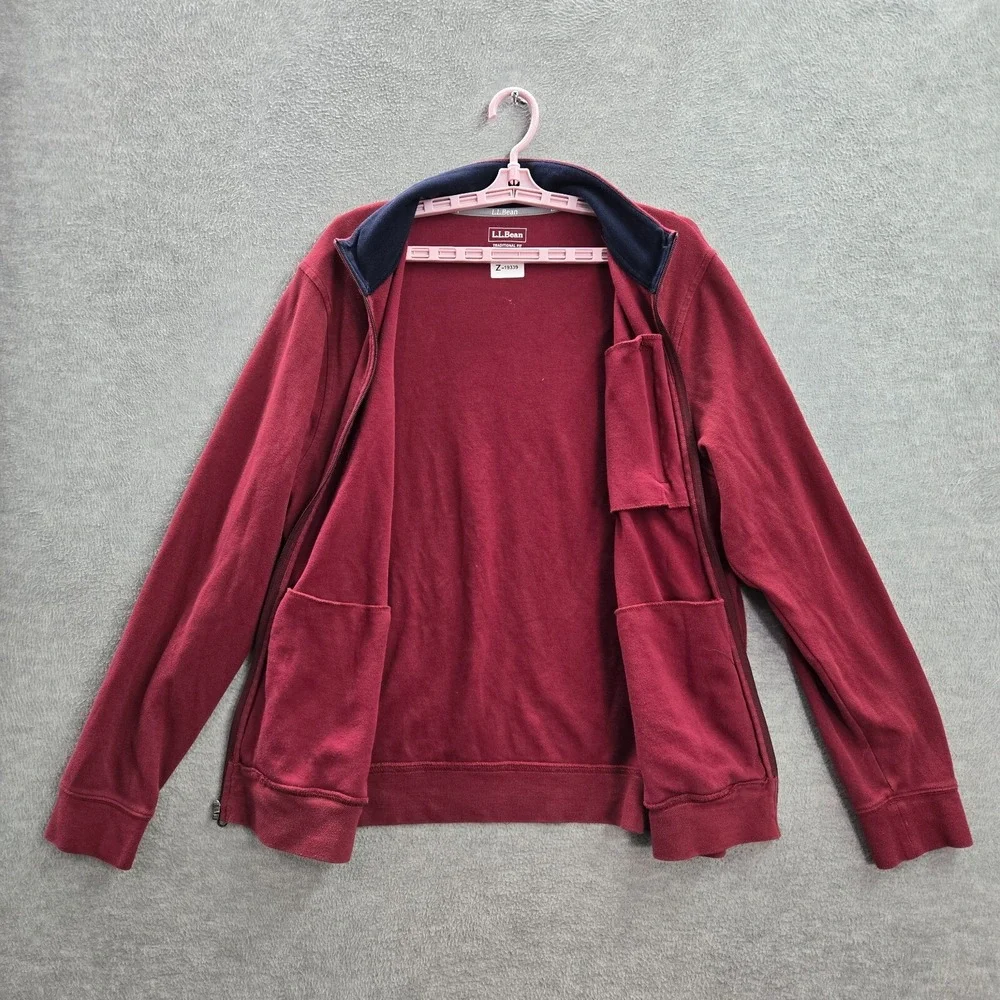 LL Bean Men‎ Track Jacket Large Red Full Zip Traditional Fit Pockets Mock Neck